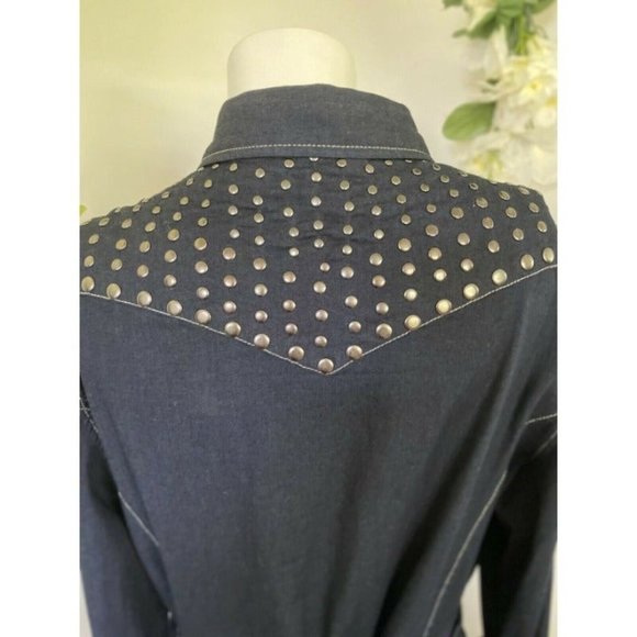 Vtg Stetson 3/4 Sleeve Studded Western Jean Dress - Picture 8 of 10